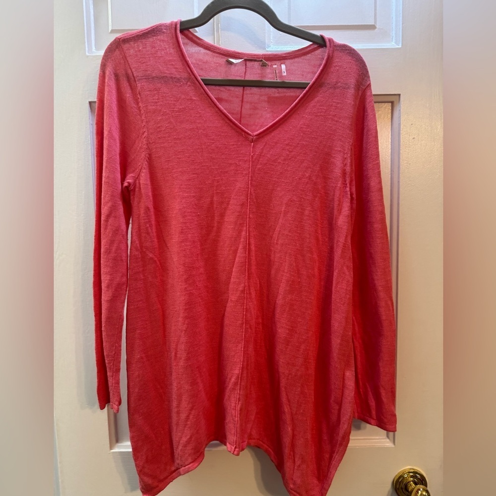 Soft Surroundings Linen Blend Tunic Top Size S Coral Pink V Neck